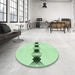 Round Patterned Mint Green Rug in a Office, pat2212grn