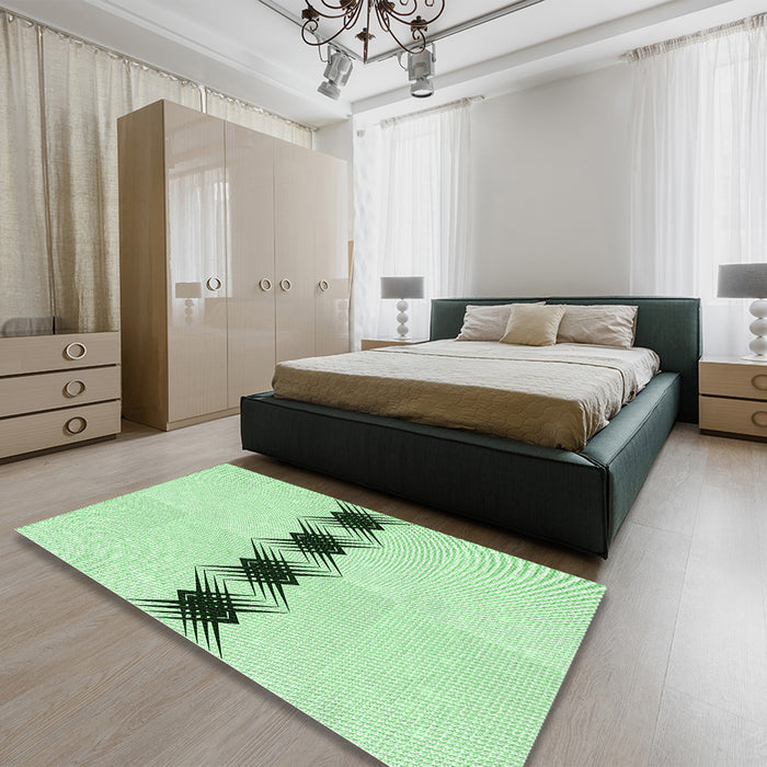 Patterned Mint Green Rug in a Bedroom, pat2212grn
