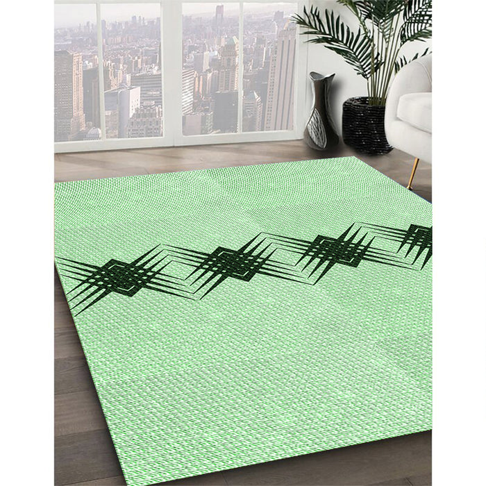 Patterned Mint Green Rug in Family Room, pat2212grn