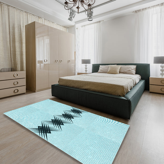 Patterned Electric Blue Rug in a Bedroom, pat2212lblu