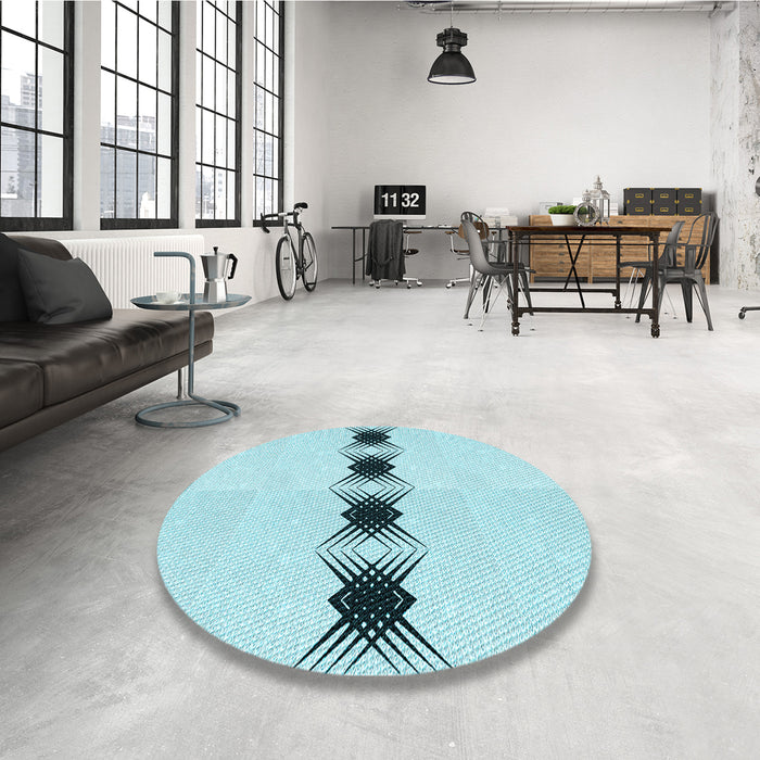 Round Patterned Electric Blue Rug in a Office, pat2212lblu