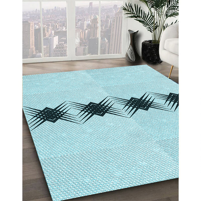 Patterned Electric Blue Rug in Family Room, pat2212lblu