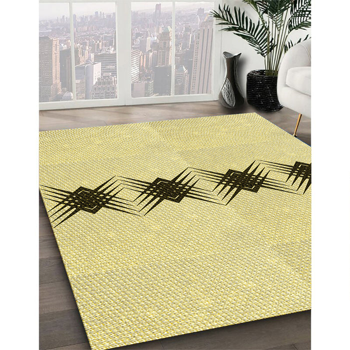 Patterned Sun Yellow Rug in Family Room, pat2212yw