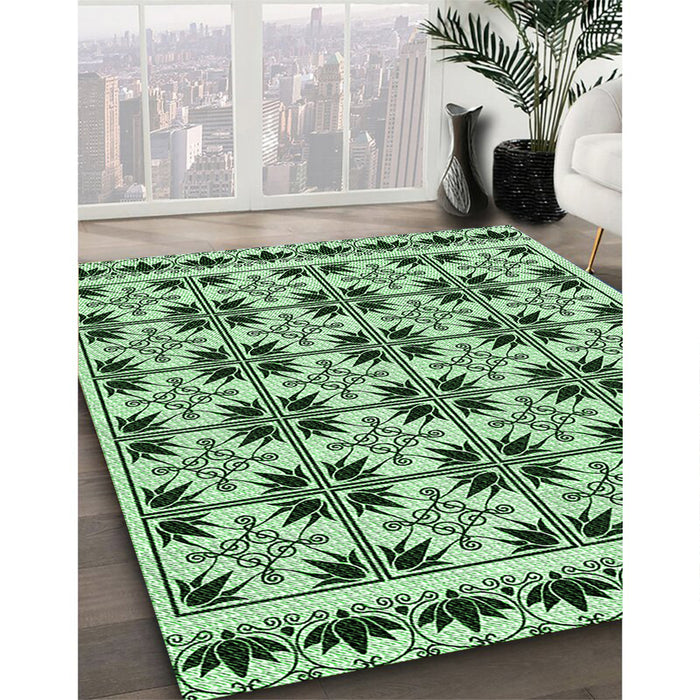 Machine Washable Transitional Pale Green Rug in a Family Room, wshpat2213grn