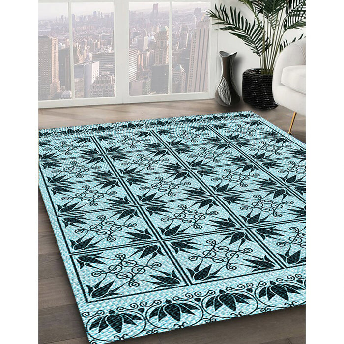 Patterned Blue Rug in Family Room, pat2213lblu