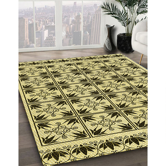 Machine Washable Transitional Mustard Yellow Rug in a Family Room, wshpat2213yw