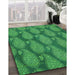 Patterned Forest Green Rug in Family Room, pat2215grn