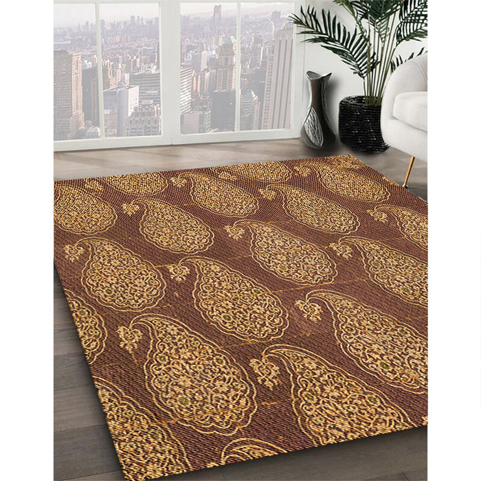Patterned Red Brown Rug in Family Room, pat2215org