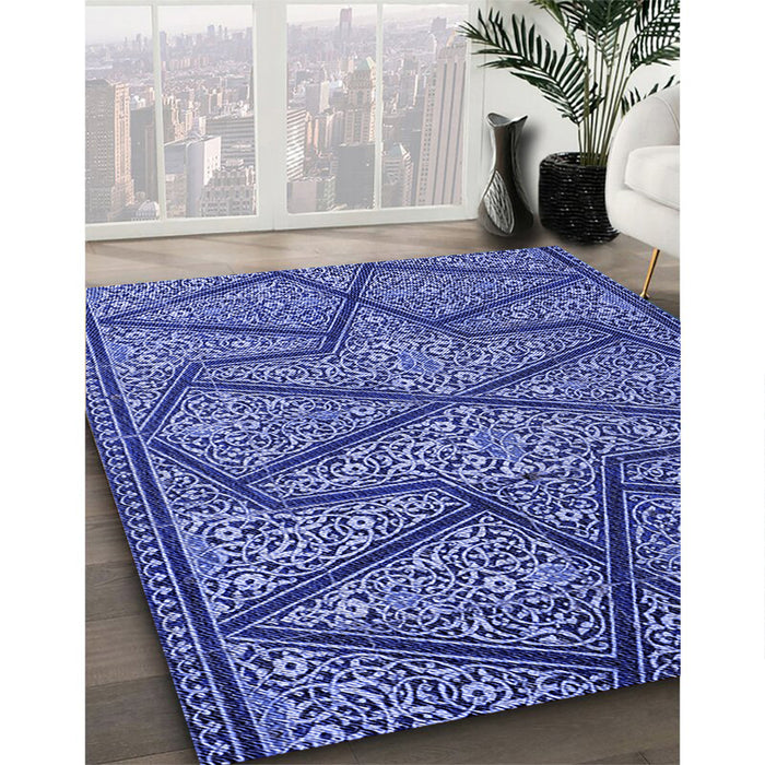 Machine Washable Transitional Sky Blue Rug in a Family Room, wshpat2216blu