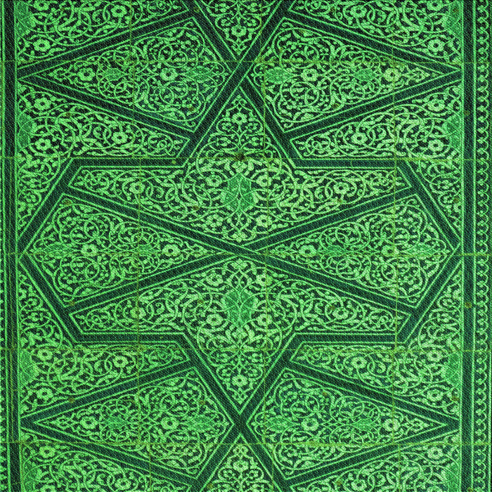 Round Patterned Deep Emerald Green Rug, pat2216grn