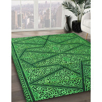 Patterned Deep Emerald Green Rug, pat2216grn