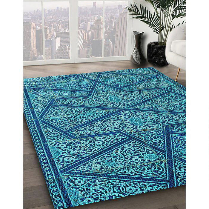 Machine Washable Transitional Blueberry Blue Rug in a Family Room, wshpat2216lblu