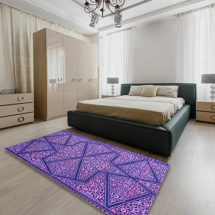 Round Machine Washable Transitional Amethyst Purple Rug in a Office, wshpat2216pur