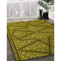 Patterned Golden Brown Yellow Rug, pat2216yw