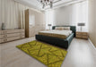 Patterned Golden Brown Yellow Rug in a Bedroom, pat2216yw