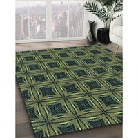 Patterned Olive Green Rug, pat2217lblu