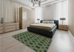 Patterned Olive Green Rug in a Bedroom, pat2217lblu