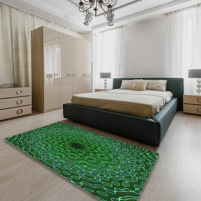 Patterned Dark Forest Green Rug in a Bedroom, pat2218grn