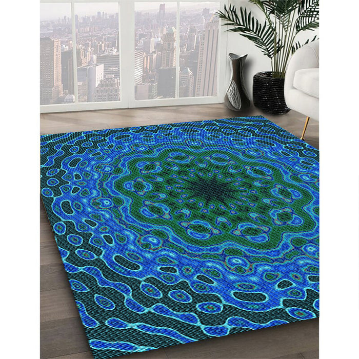 Machine Washable Transitional Light Sea Green Rug in a Family Room, wshpat2218lblu