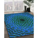 Patterned Light Sea Green Rug in Family Room, pat2218lblu