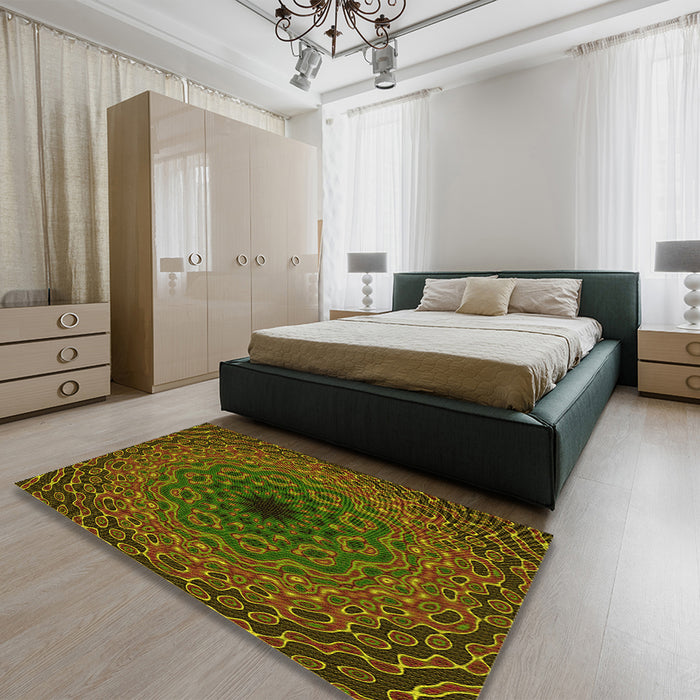 Patterned Red Brown Rug in a Bedroom, pat2218yw