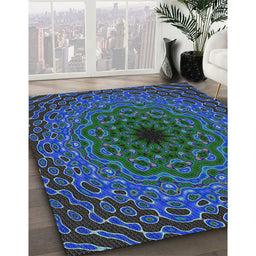 Patterned Deep-Sea Green Novelty Rug in Family Room, pat2218