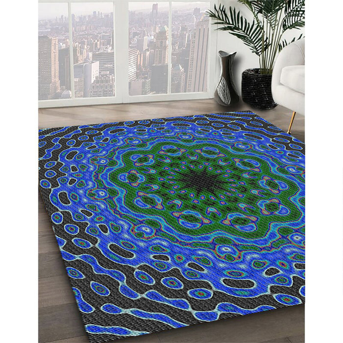 Patterned Deep-Sea Green Novelty Rug in Family Room, pat2218
