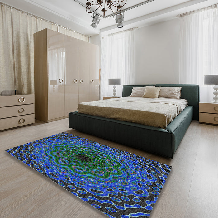 Patterned Deep-Sea Green Novelty Rug in a Bedroom, pat2218