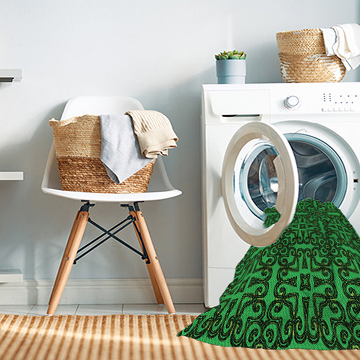 Machine Washable Transitional Dark Forest Green Rug in a Washing Machine, wshpat2219grn