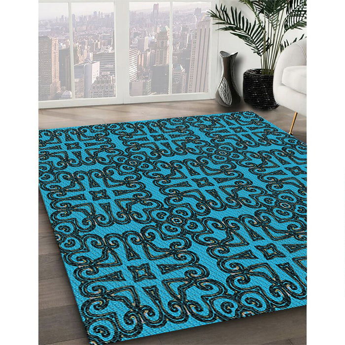 Machine Washable Transitional Deep Teal Green Rug in a Family Room, wshpat2219lblu