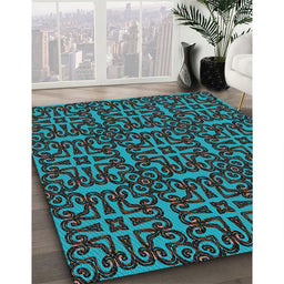 Patterned Dark Turquoise Green Novelty Rug in Family Room, pat2219