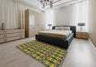 Patterned Copper Green Novelty Rug in a Bedroom, pat221