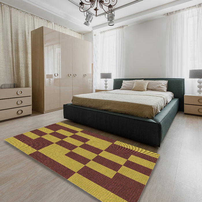 Patterned Saffron Red Rug in a Bedroom, pat222org