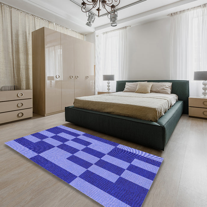 Patterned Sky Blue Rug in a Bedroom, pat222pur