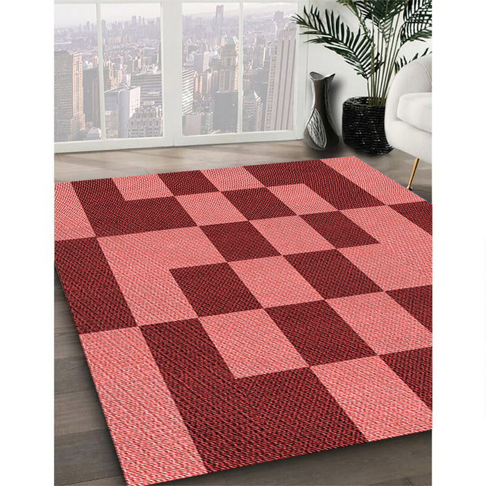 Patterned Red Rug in Family Room, pat222rd