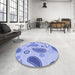 Round Patterned Sea Blue Rug in a Office, pat2221blu