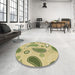 Round Patterned Mustard Yellow Rug in a Office, pat2221brn