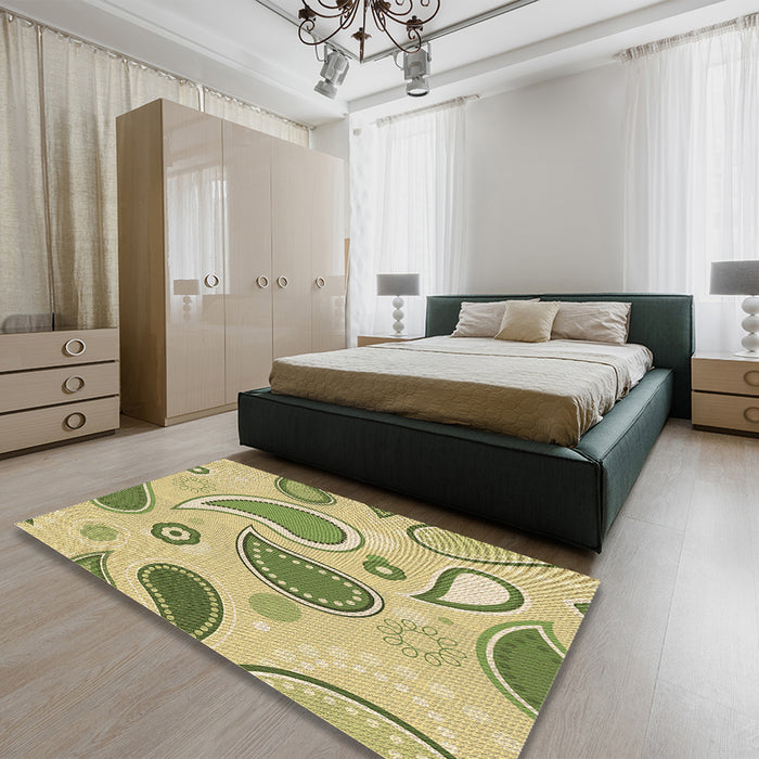 Patterned Mustard Yellow Rug in a Bedroom, pat2221brn