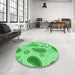 Round Patterned Green Rug in a Office, pat2221grn