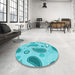 Round Patterned Dark Turquoise Green Rug in a Office, pat2221lblu