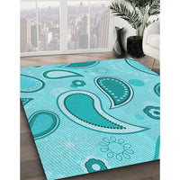 Patterned Dark Turquoise Green Rug, pat2221lblu