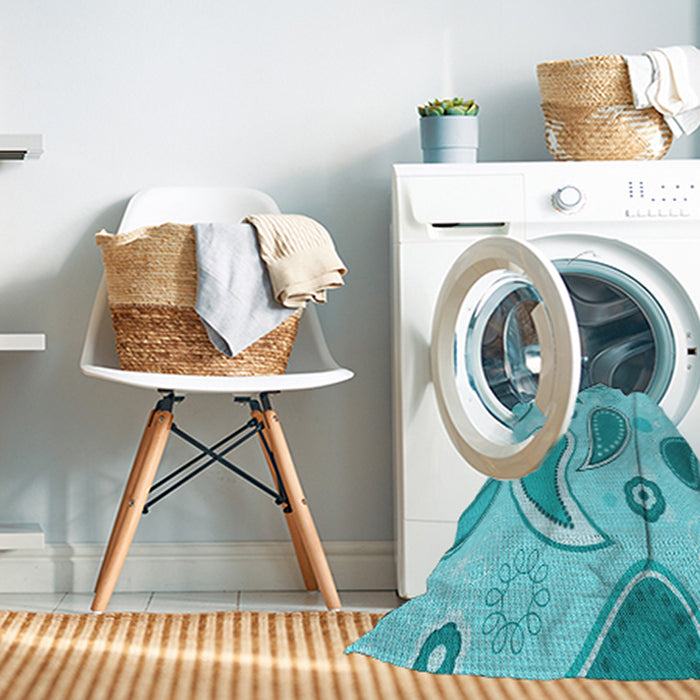 Machine Washable Transitional Dark Turquoise Green Rug in a Washing Machine, wshpat2221lblu