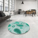 Round Machine Washable Transitional Mint Green Rug in a Office, wshpat2221