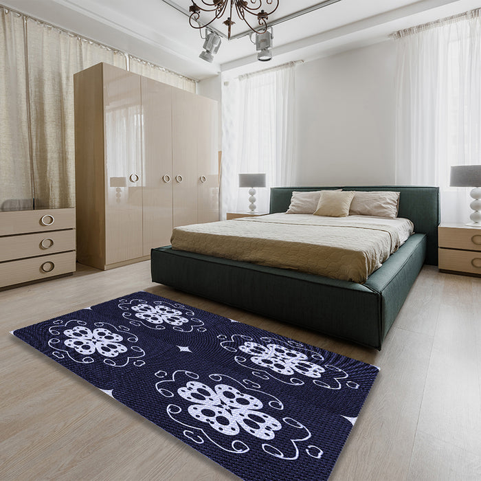 Patterned Purple Rug in a Bedroom, pat2222blu