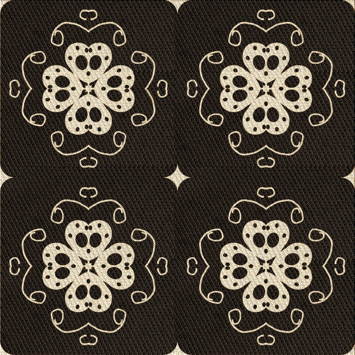 Round Patterned Black Rug, pat2222brn