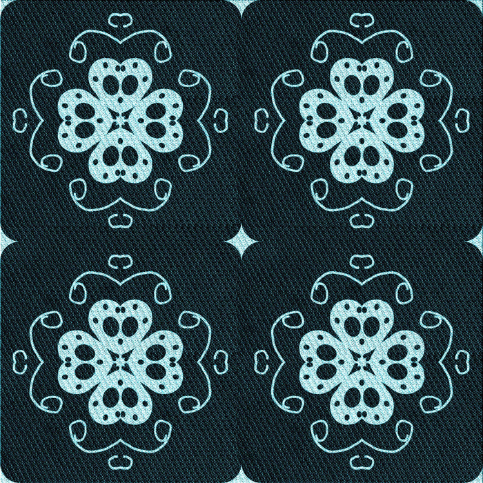 Round Patterned Deep-Sea Green Rug, pat2222lblu