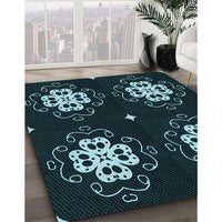 Patterned Deep-Sea Green Rug, pat2222lblu