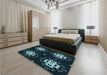 Patterned Deep-Sea Green Rug in a Bedroom, pat2222lblu