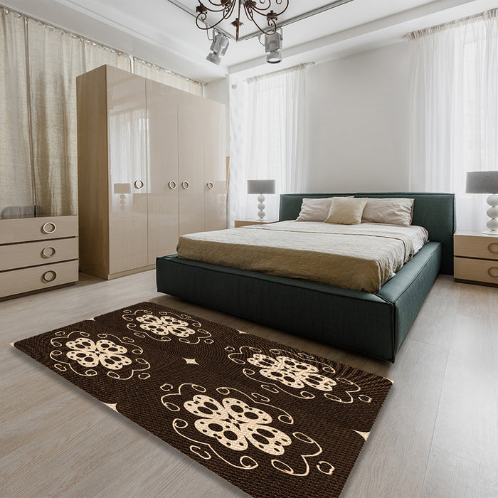Patterned Black Rug in a Bedroom, pat2222org