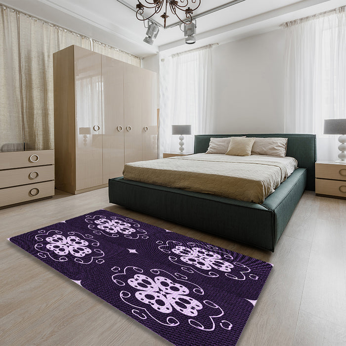 Round Machine Washable Transitional Purple Sage Bush Purple Rug in a Office, wshpat2222pur